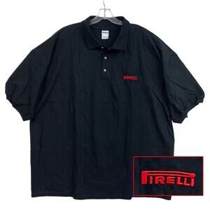 PIRELLI Polo Shirt Black Red Embroidered Logo Short Sleeve 100% Cotton Men's 3XL